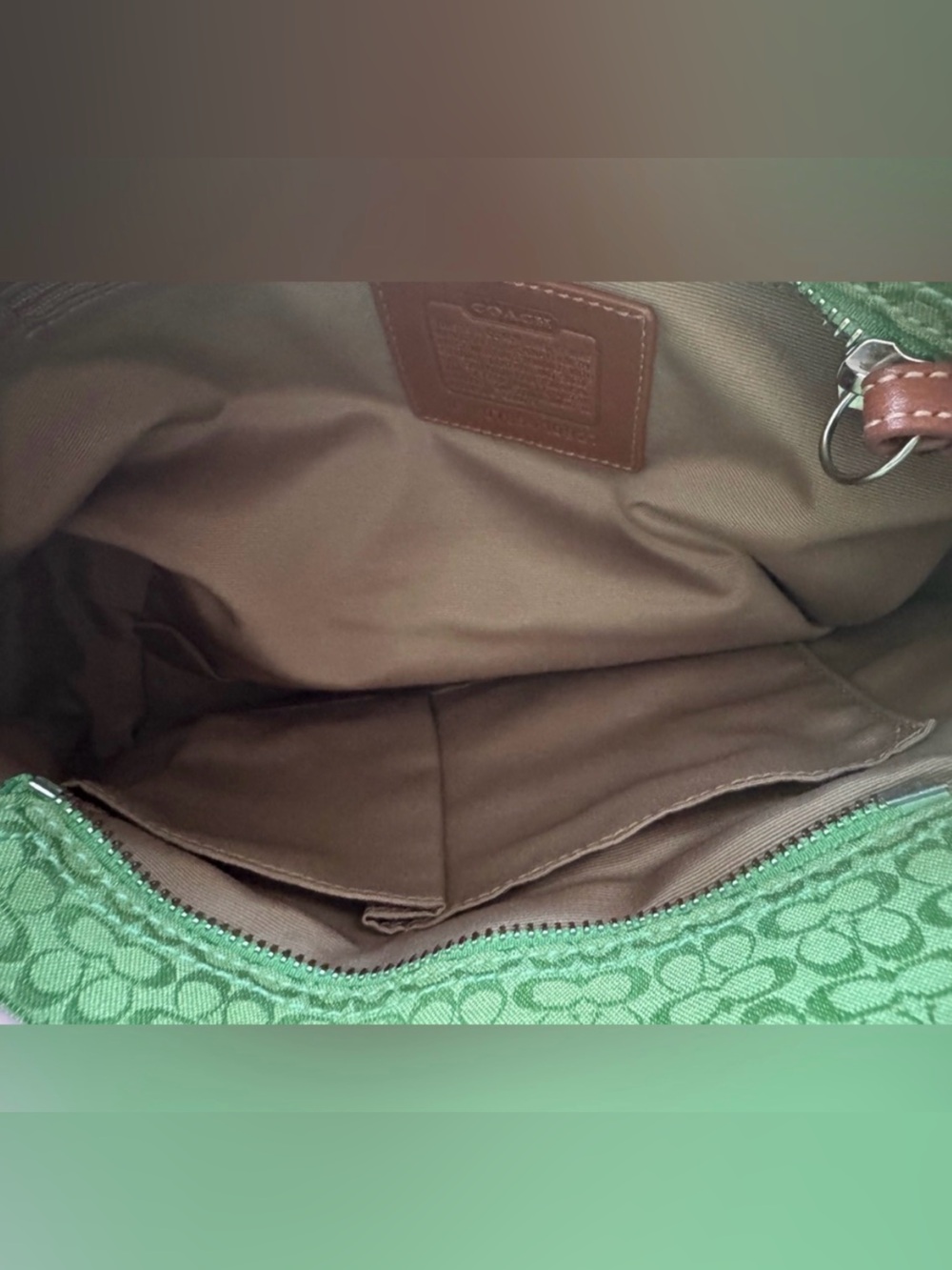 Coach Signature & Suede Green Satchel + 🍉 Coach Watermelon Coin Purse + 💯 Scarf - Picture 4 of 12
